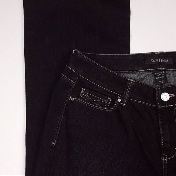 WHBM Size 4R Contour Flare Leg Black Wash Denim Jeans Embellished Bling Pockets - Picture 4 of 9